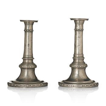 169. A pair of Gustavian pewter candlesticks by M. Moberg, Jönköping 1786.