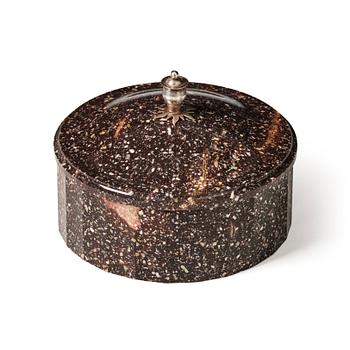 170. A Swedish Empire porphyry butter box with cover, 19th century.