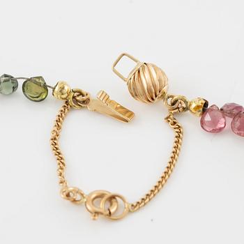 Necklace, with multi-coloured tourmalines, clasp in 14K gold.