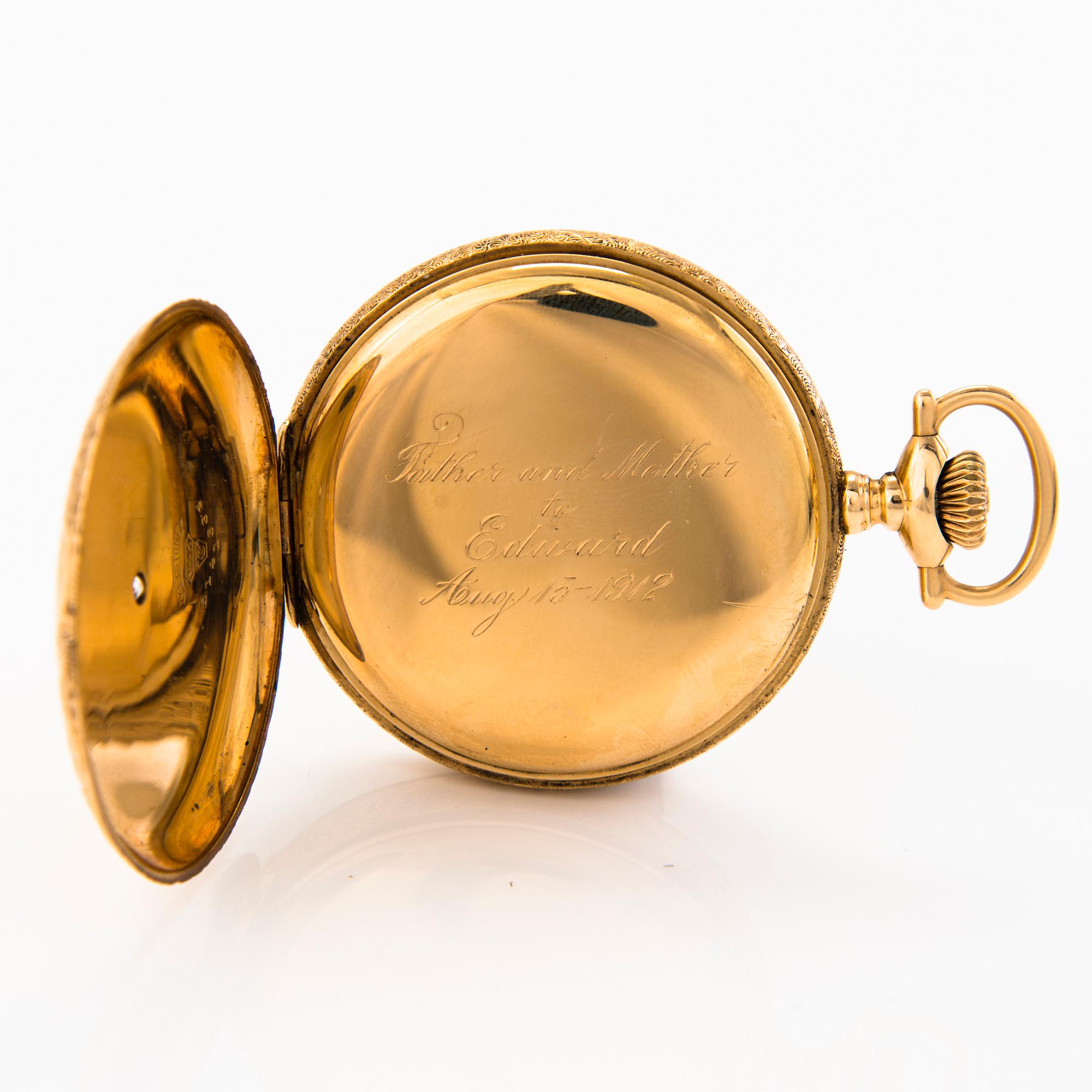 A 14K gold C.D. Peacock Keystone pocket watch with a diamond ca 0.11 ct 47 mm. Bukowskis