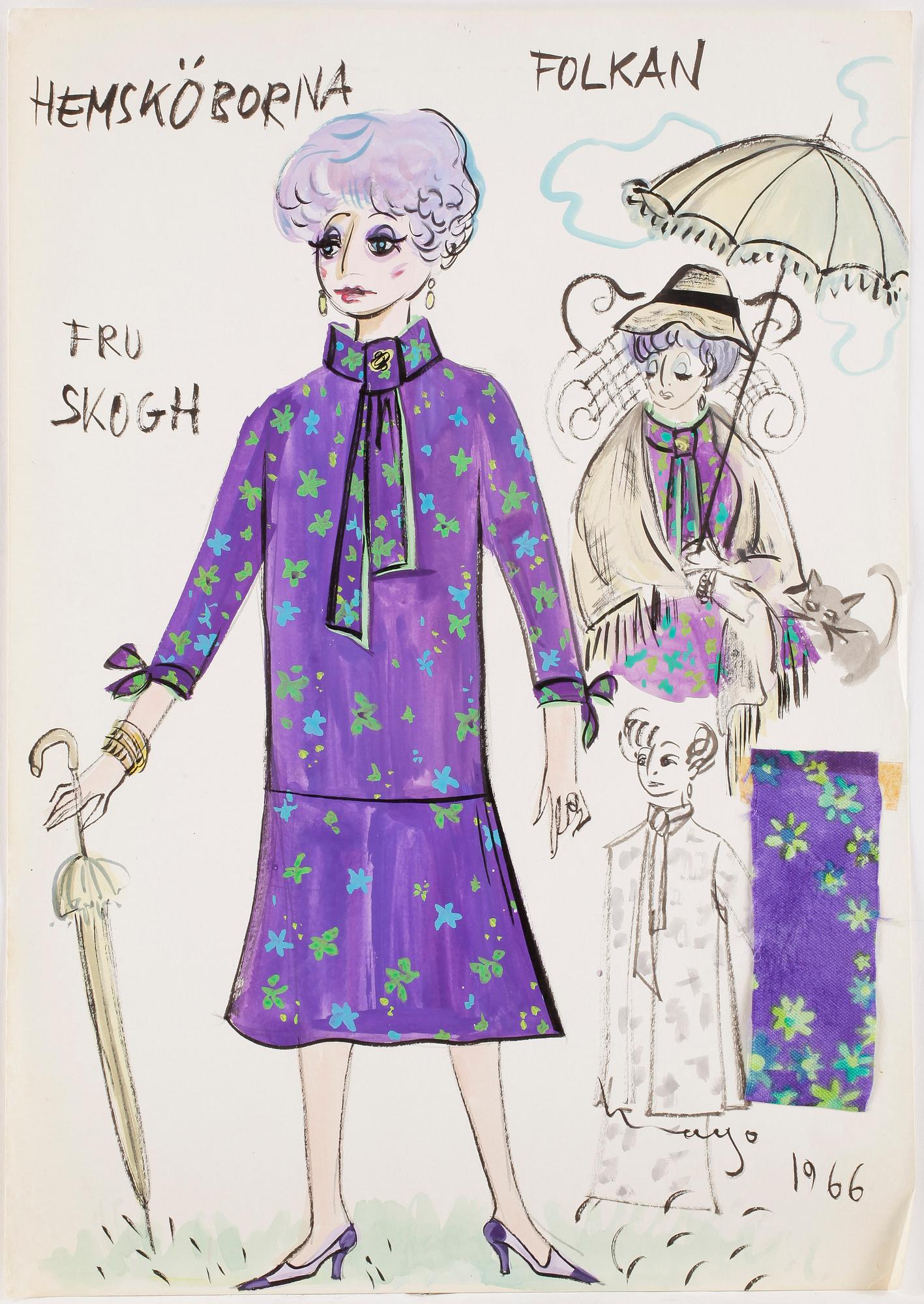 MAX GOLDSTEIN, dräktskisser, teckningar, blyertsskisser, tygprover, ca 30 st, vissa daterade o signerade.