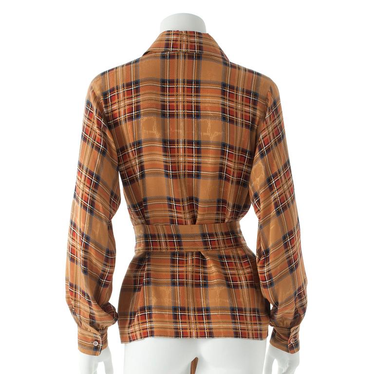 YVES SAINT LAURENT, a brown beige silk blouse.