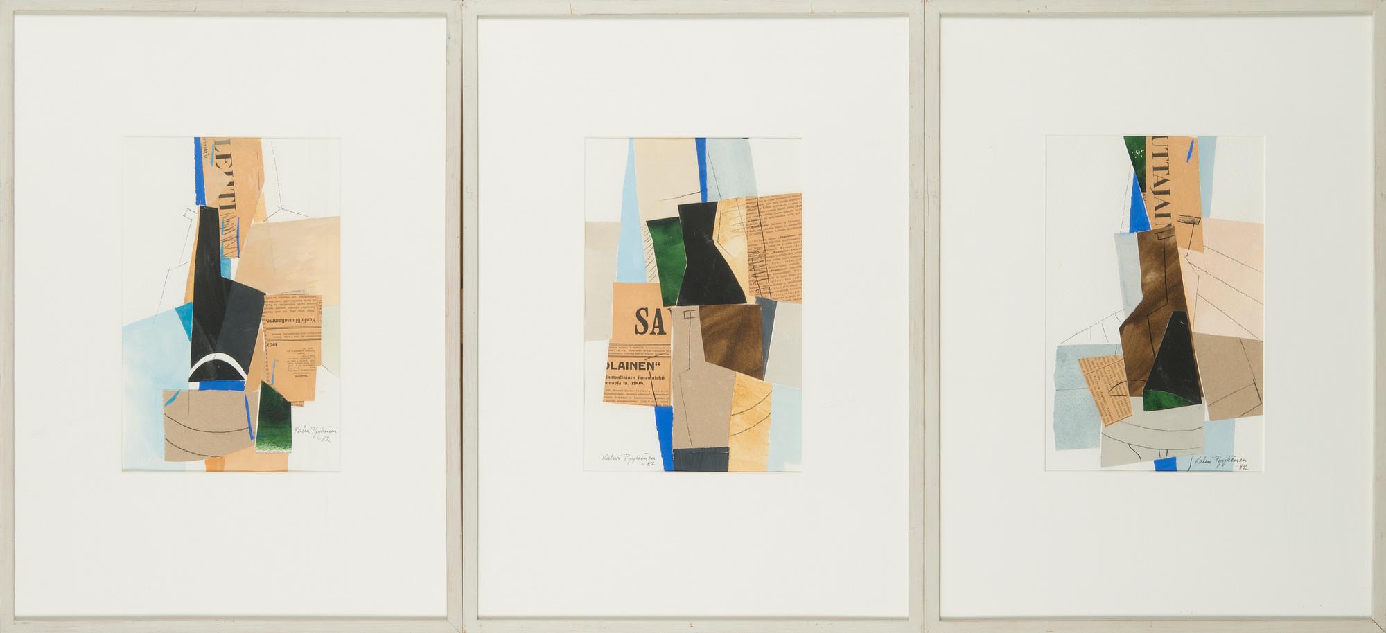 Kalevi Pyykönen, a set of three collages,  signed and dated -82.