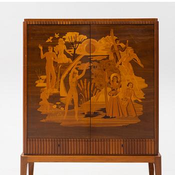 Erik Matsson, a Swedish modern marquetry cupboard, 'The season', HC Möbler AB Harry Carlsson, 1942.