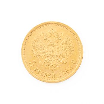 Gold coin, Nicholas II, Russia, 5 Rubles, 1898.