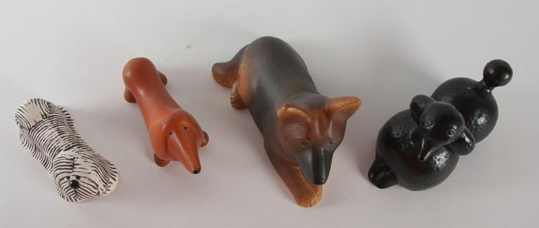 FIGURINER, 4 st, stengods, Lisa Larson, Gustavsberg, sign.
