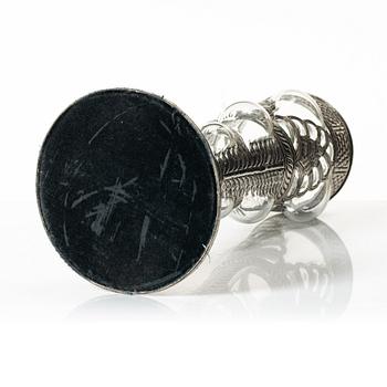 Vase, glass, and white metal, unmarked, 20th century.