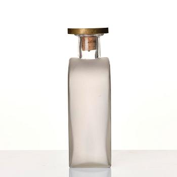Firma Svenskt Tenn, a glass bottle model A 1608, with a pewter and brass stopper by Björn Trägårdh, Stockholm, 1930s.