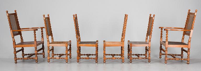 STOLAR, 4 st samt KARMSTOLAR, ett par, barockstil, 1900-talets första hälft.