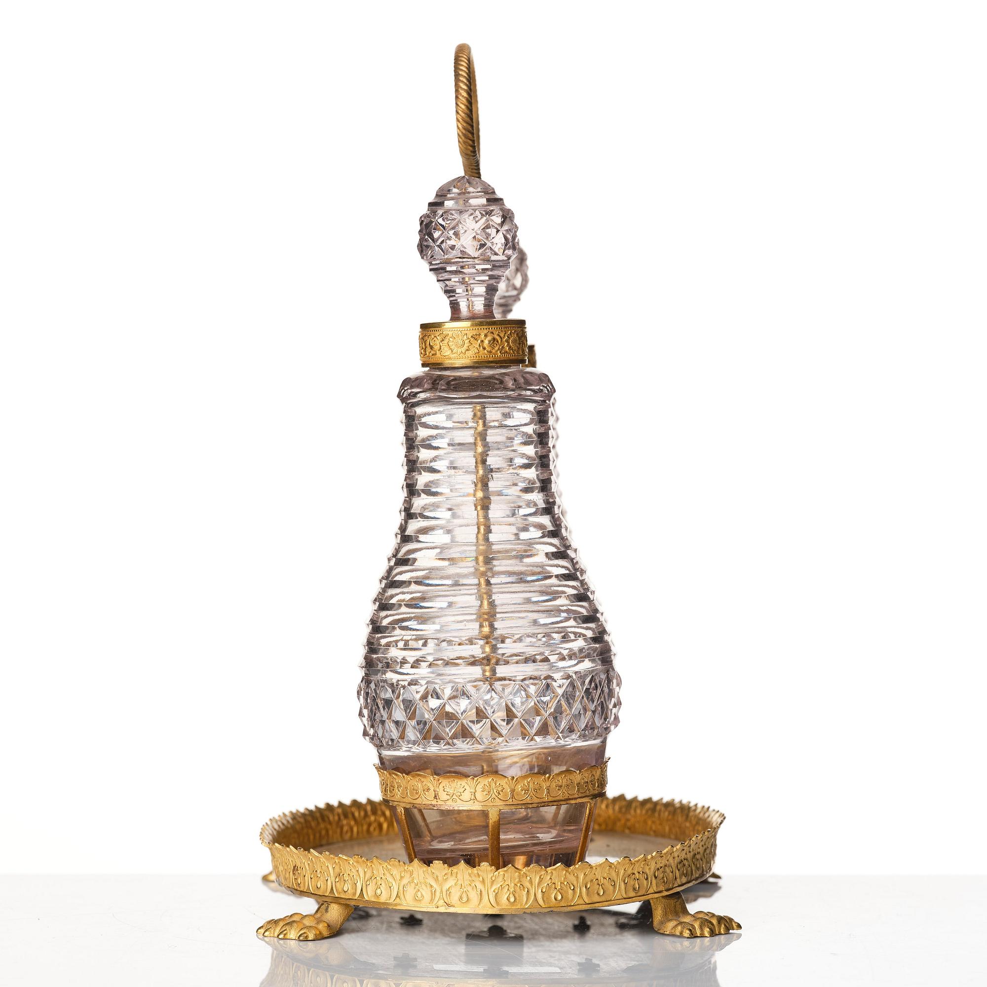 A Empire gilded brass and glass, cruet-set.