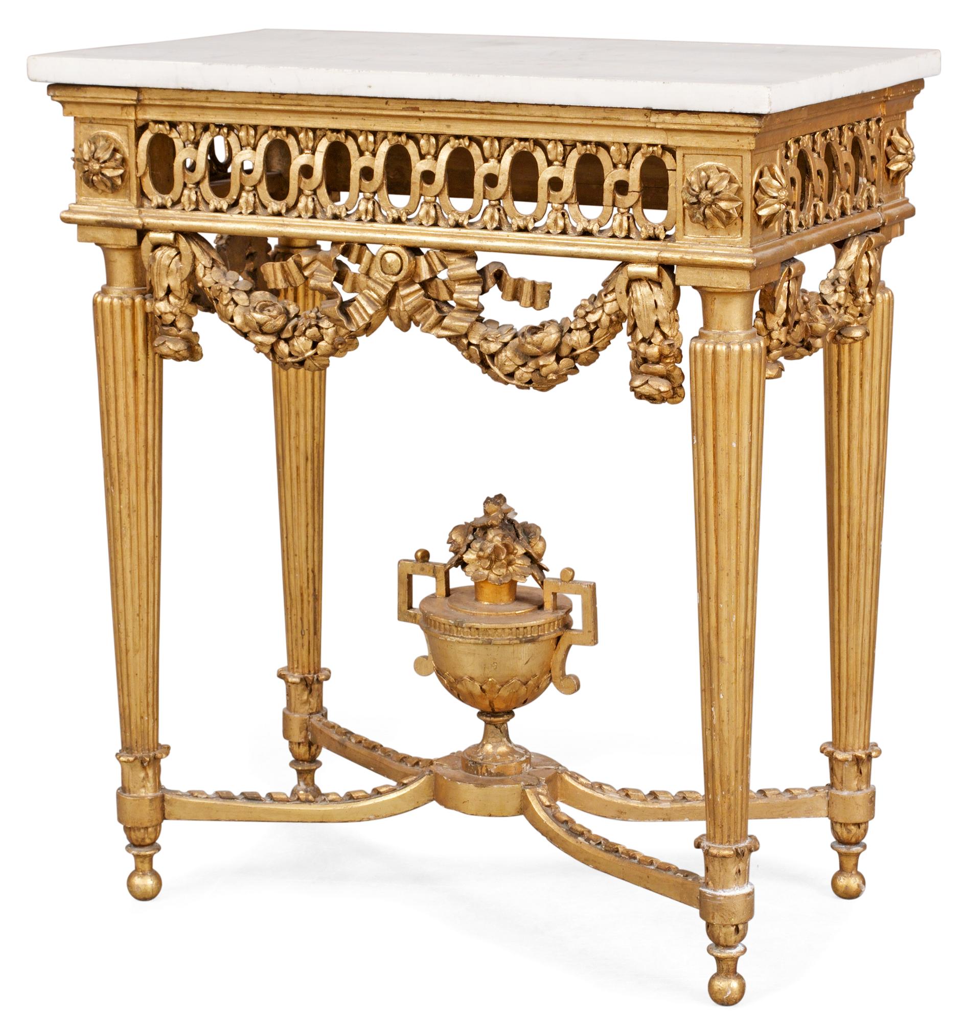 KONSOLBORD, ett par. Danmark, 1700-talets slut. Harsdorffs art.