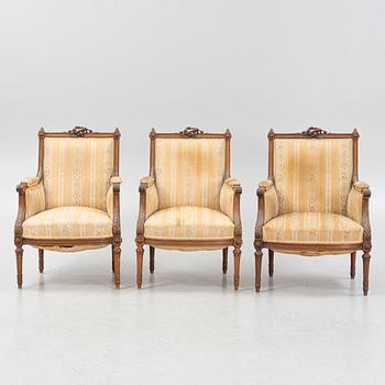 A set of 3 Louis XV style Bergère,  from around the year 1900.