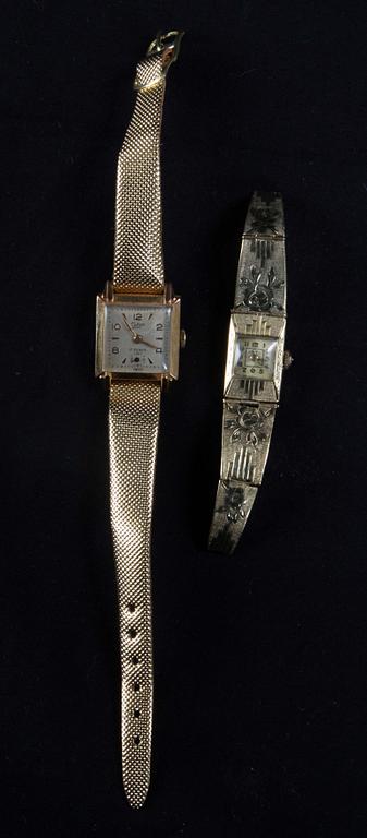 DAMARMBANDSUR, 2 st, varav ett Selza 18 K och ett 14 K guld.