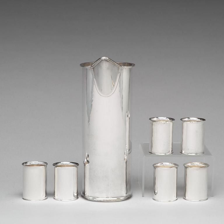 Sigurd Persson, a sterling silver pitcher (1988) and six beakers, Stockholm, 1977 (one), the rest 1992.