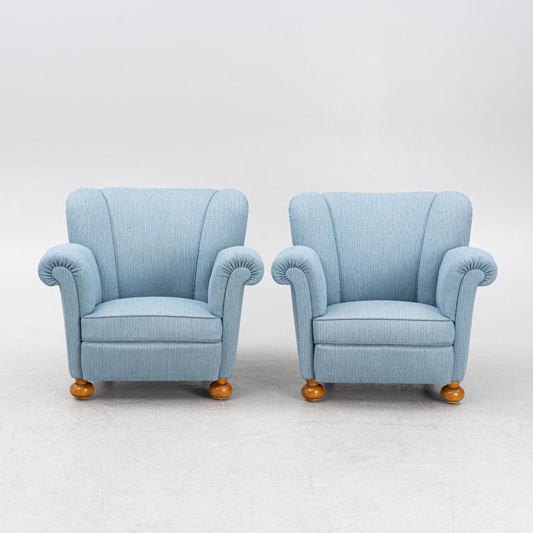 A pair of Swedish Modern armchairs, 1940's.