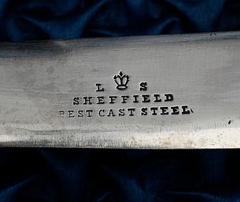 UPPLÄGGNINGSBESTICK, 7 delar, pläter, Sheffield, England. 1900-talets första hälft.