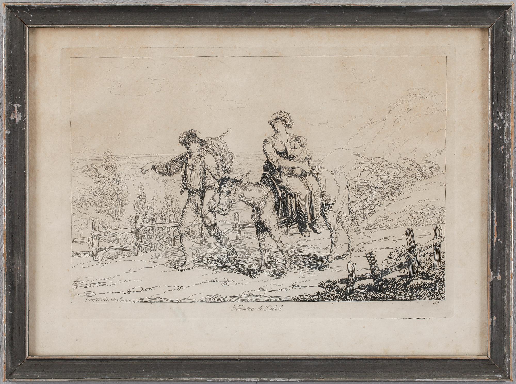 BARTOLOMEO PINELLI, efter, 3 st, kopparstick, 1800-tal.