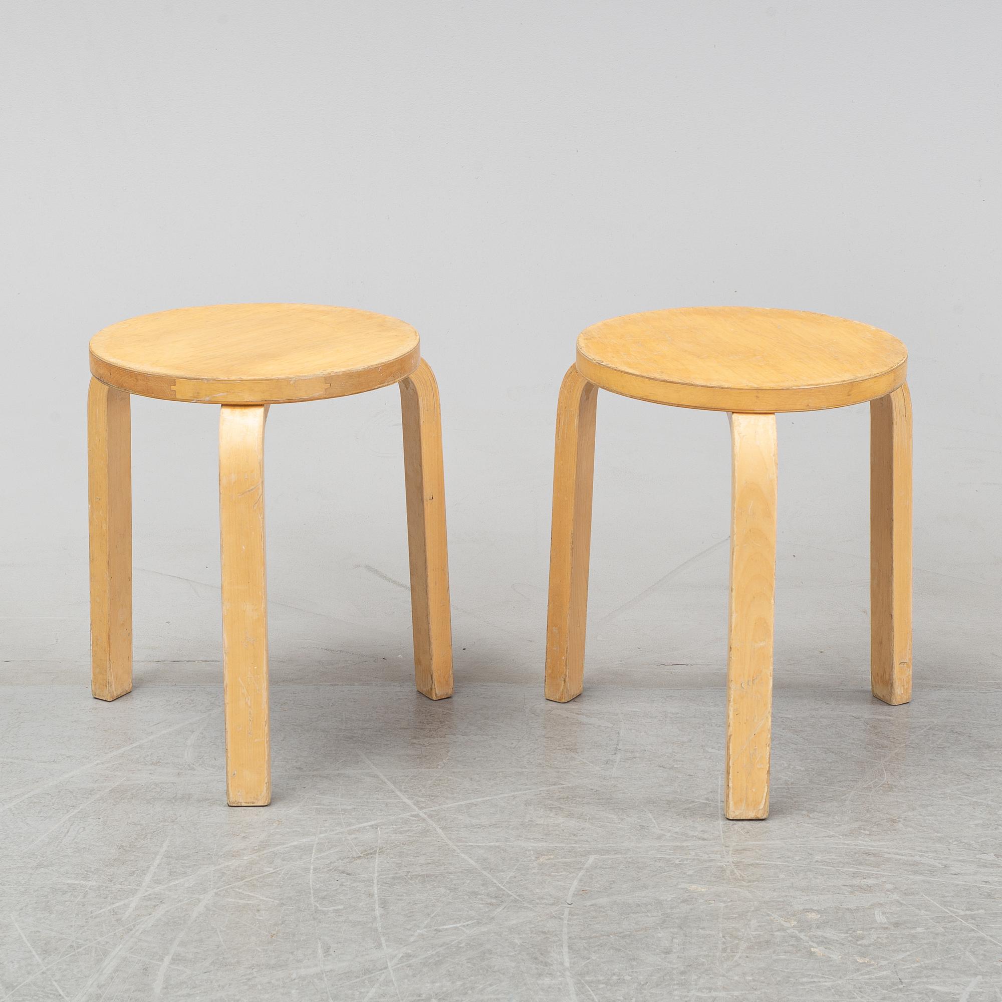 Alvar Aalto, a set of eight model 60 birch stools for Artek, Finland.