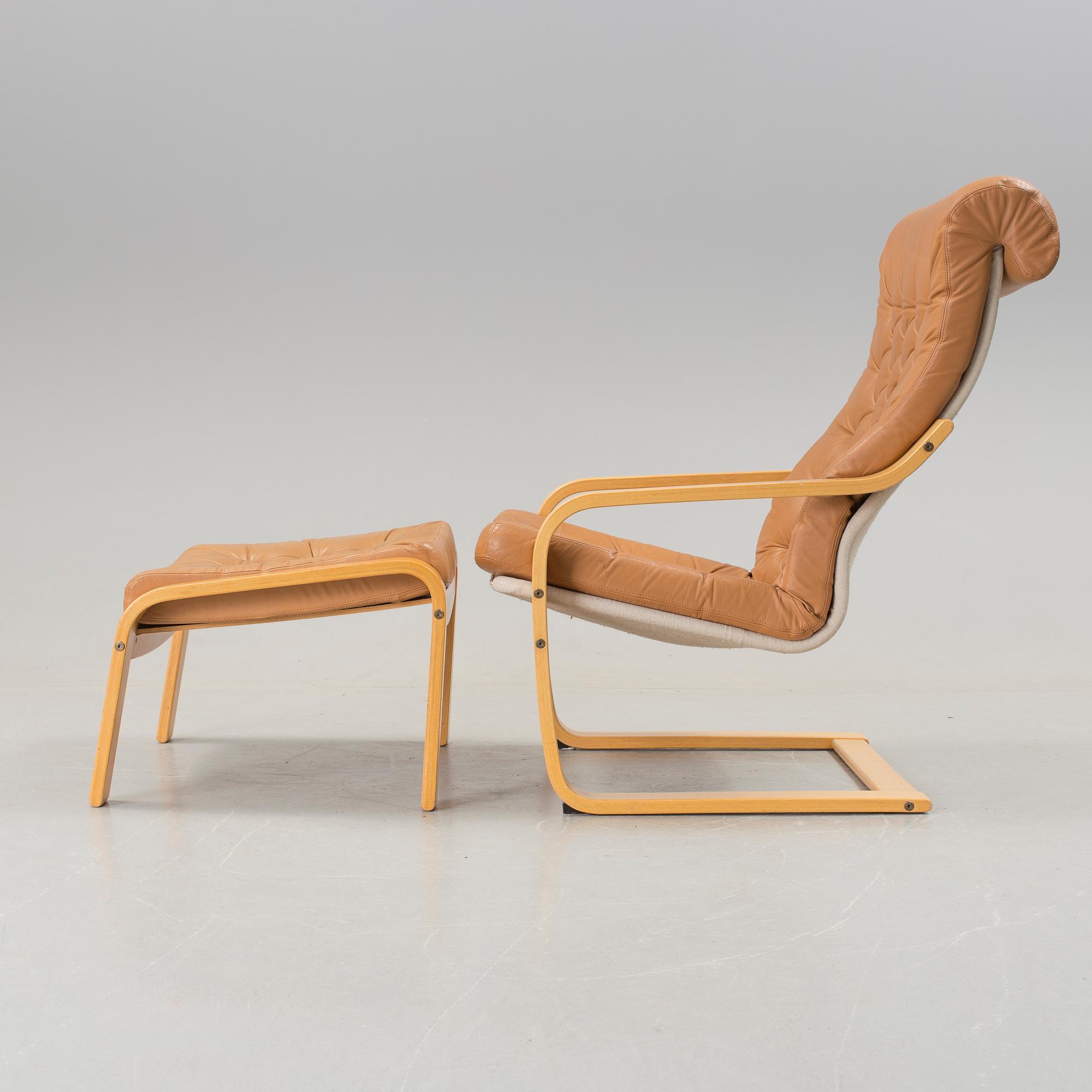 An armchair with a stool, "Poäng/Poem", IKEA 1980´s. Designed by Noburo Nakamura.