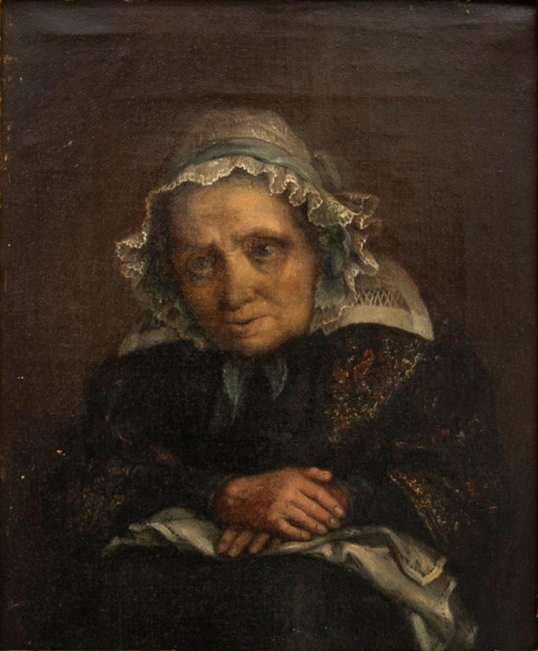 Unknown artist, 19th century, Portrait of an elderly lady in a lace cap.