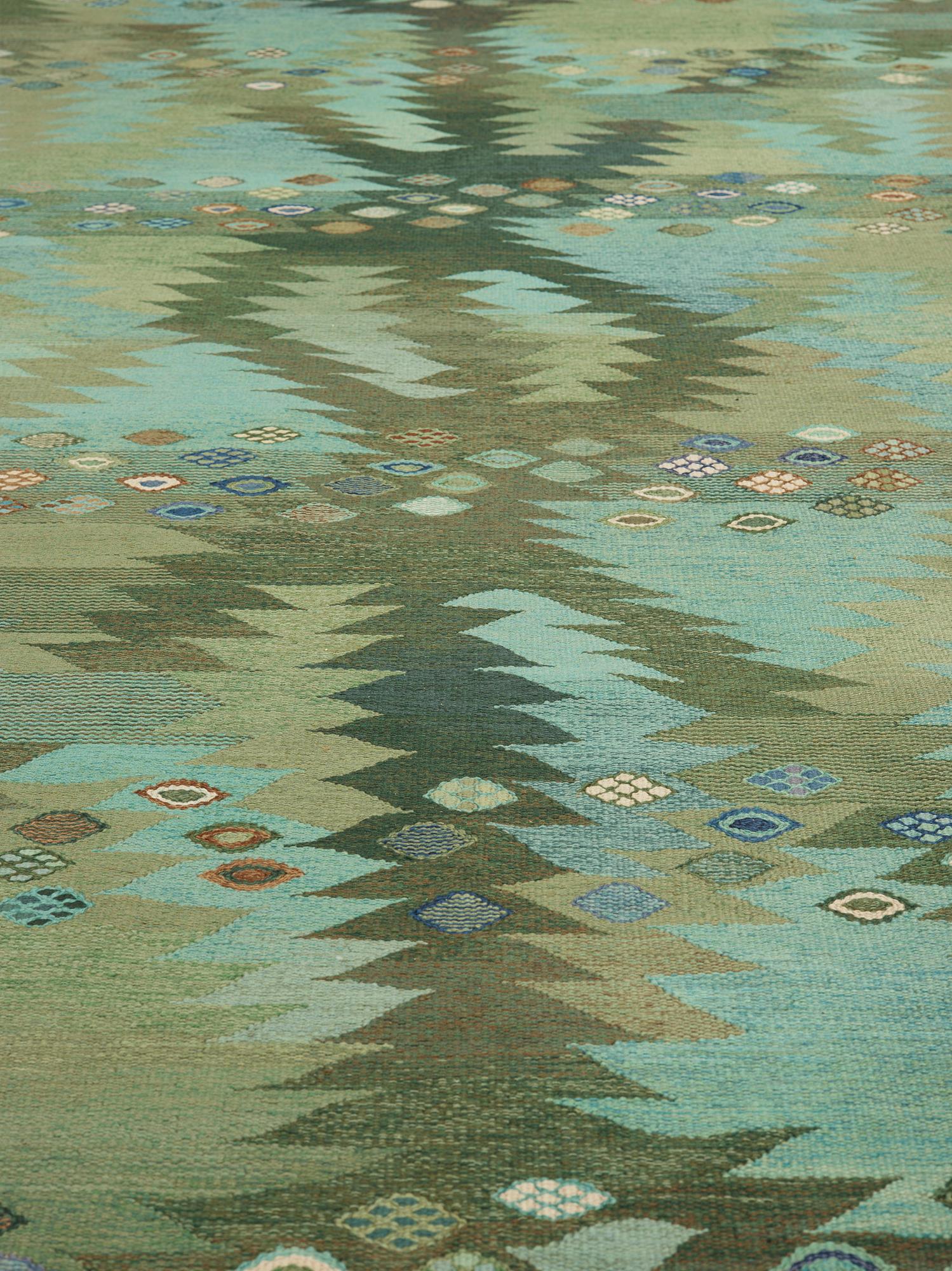 BARBRO NILSSON, A CARPET, "Tånga, grön", flat weave, 357,5 x 235,5 cm, signed AB MMF BN.
