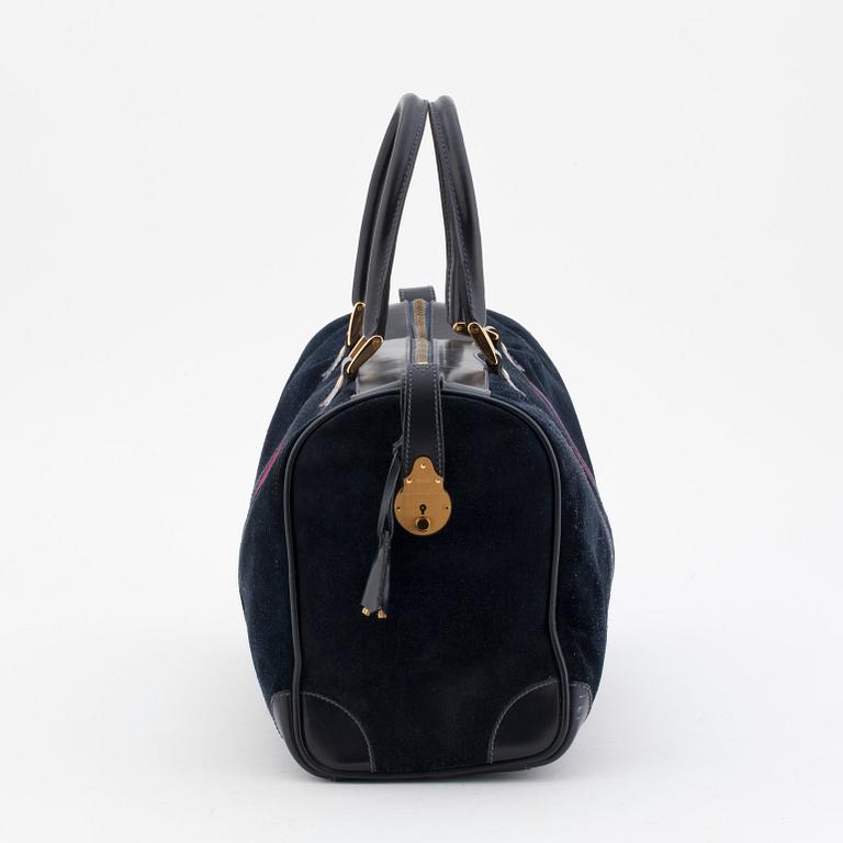 GUCCI, a blue suede and leather weekendbag.