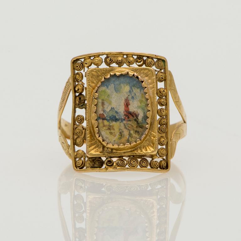 RING, miniatyrbild, filigranarbete, 14K guld. Sverige 1854.