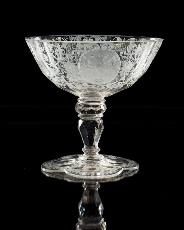 A Silesian engraved armorial sweet meat goblet, 1740's.