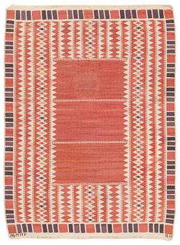 297. Barbro Nilsson, a carpet, 'Salerno röd', flat weave, c. 214 x 158 cm, signed AB MMF BN.