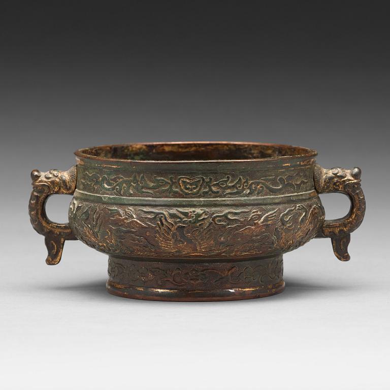 A gilt copper alloy censer, 17/18th Century.