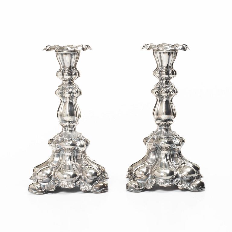 Candlesticks, a pair, Baroque style, silver, CG Hallberg, Stockholm, 1939.