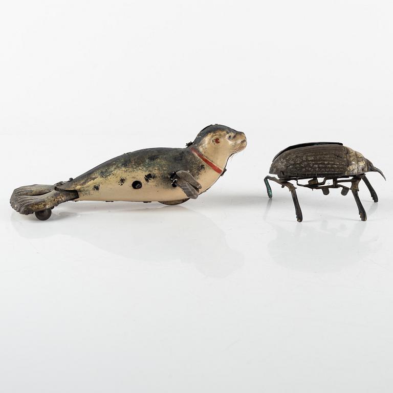 Lehmann, "Performing sea lion" and "Beetle", Germany, first half of the 20th century.