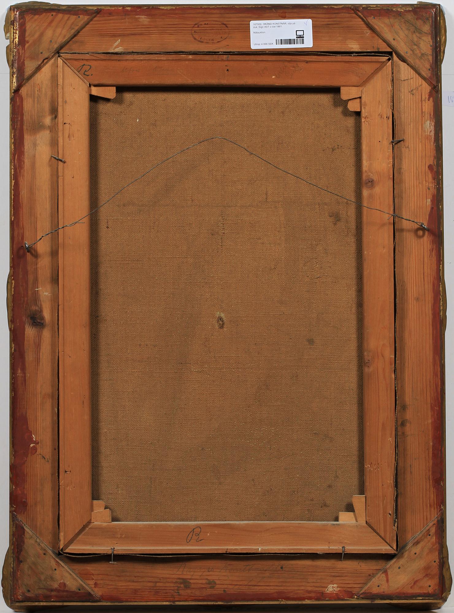 OKÄND KONSTNÄR, olja på duk. Sign AST o dat 1861.