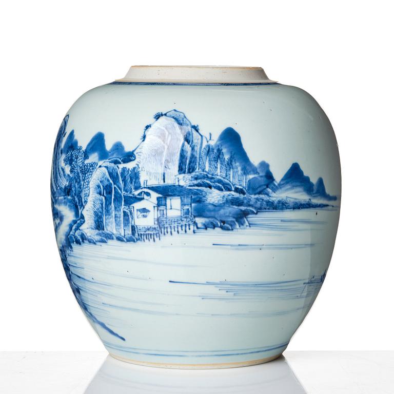 A large blue and white  jar, Qing dynasty, early 18th Century.