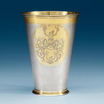 971. A Baltic early 18th century parcel-gilt beaker, makers mark of Reinhold Schröder (1683-1710), Reval.