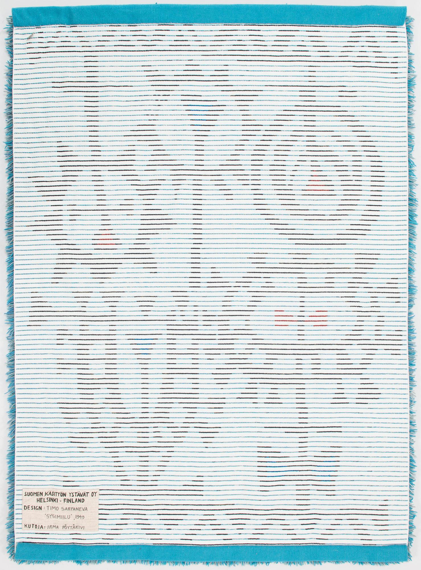 Timo Sarpaneva,ryijy /ryijymatto, Suomen käsityön ystävät. Noin 150x110 cm.
