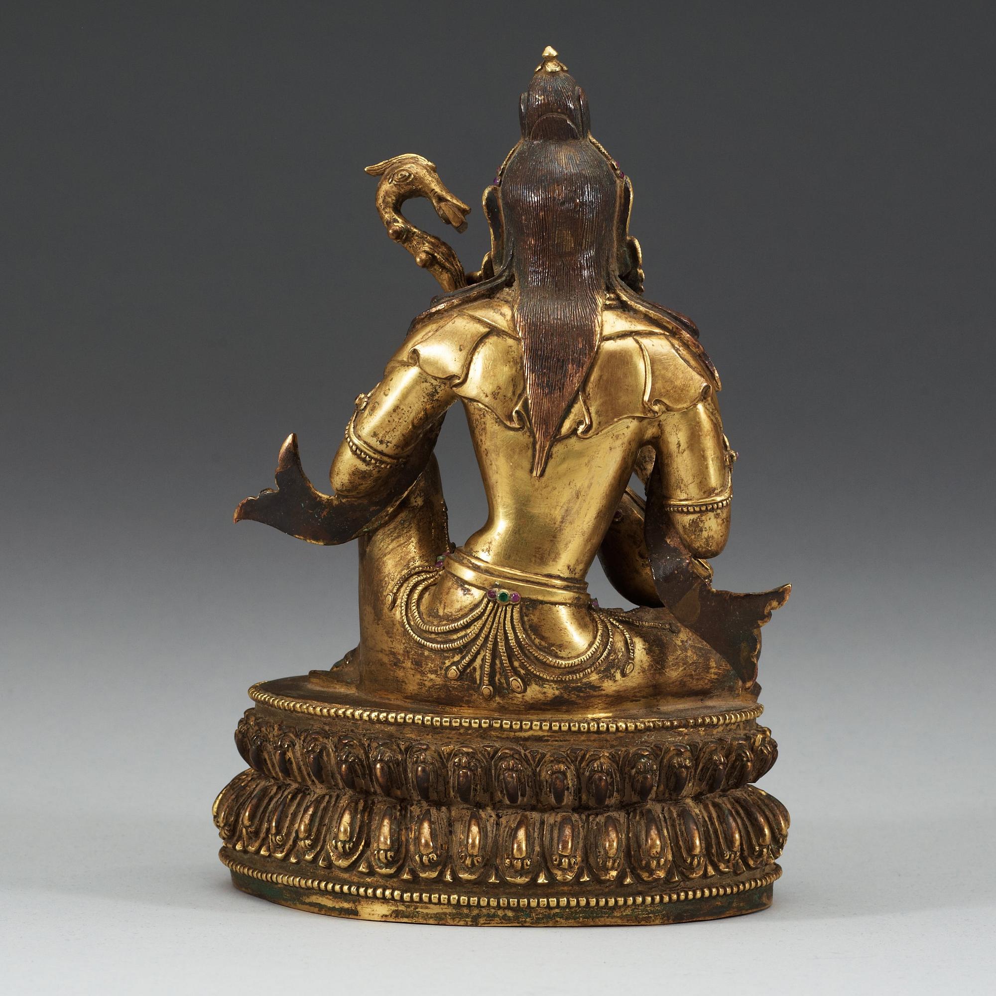SARASVATI, förgylld brons. Sinotibetansk, Qing dynastin, 1800-tal.