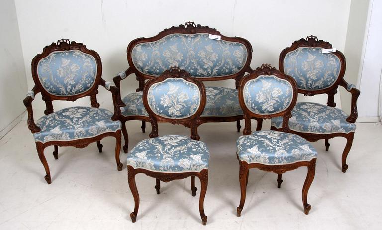 SALONGSMÖBLEMANG, 5 delar, ny-louis XV, 1900-tal.