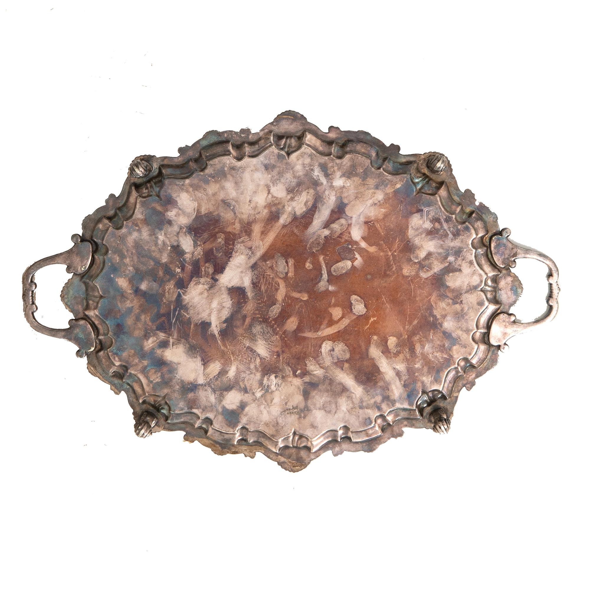 Tray in Rococo style, silver plate, first half of the 20th century.