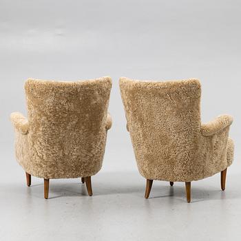Carl Malmsten, Armchairs, a pair, “Stora Furulid”, O.H. Sjögren, mid-20th century.
