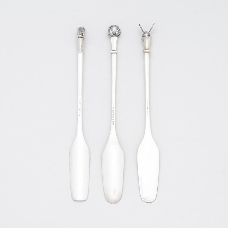 Set of three sterling silver spoons, designed by Barbro Littmarck, W.A. Bolin, Stockholm 1988-2004.