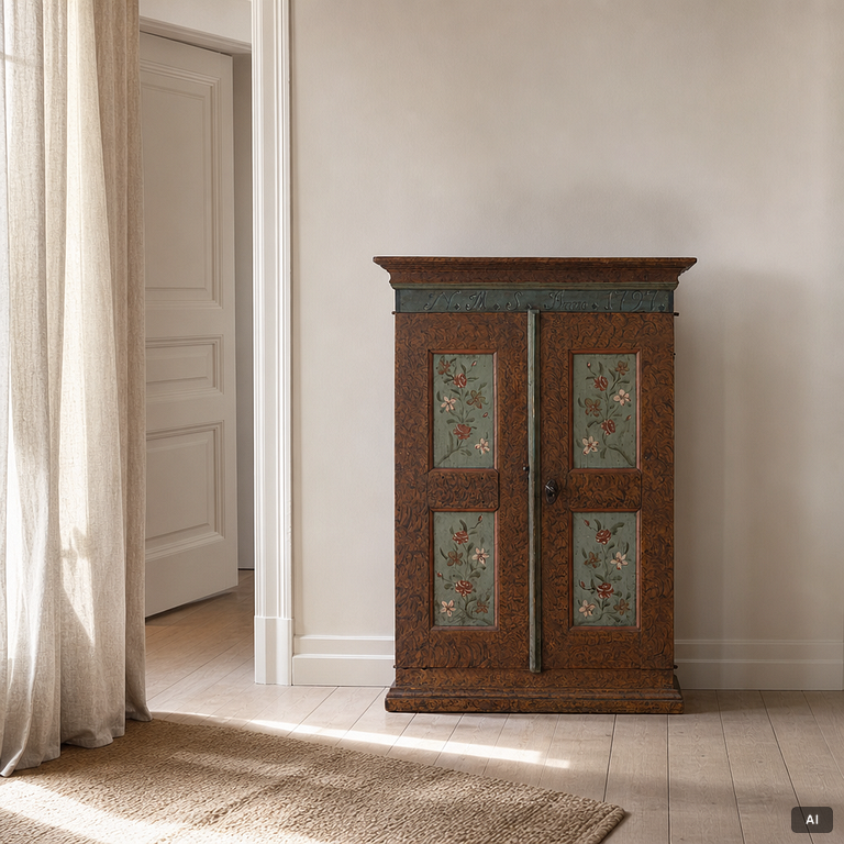 A Swedish painted cabinet,  marked 1797.