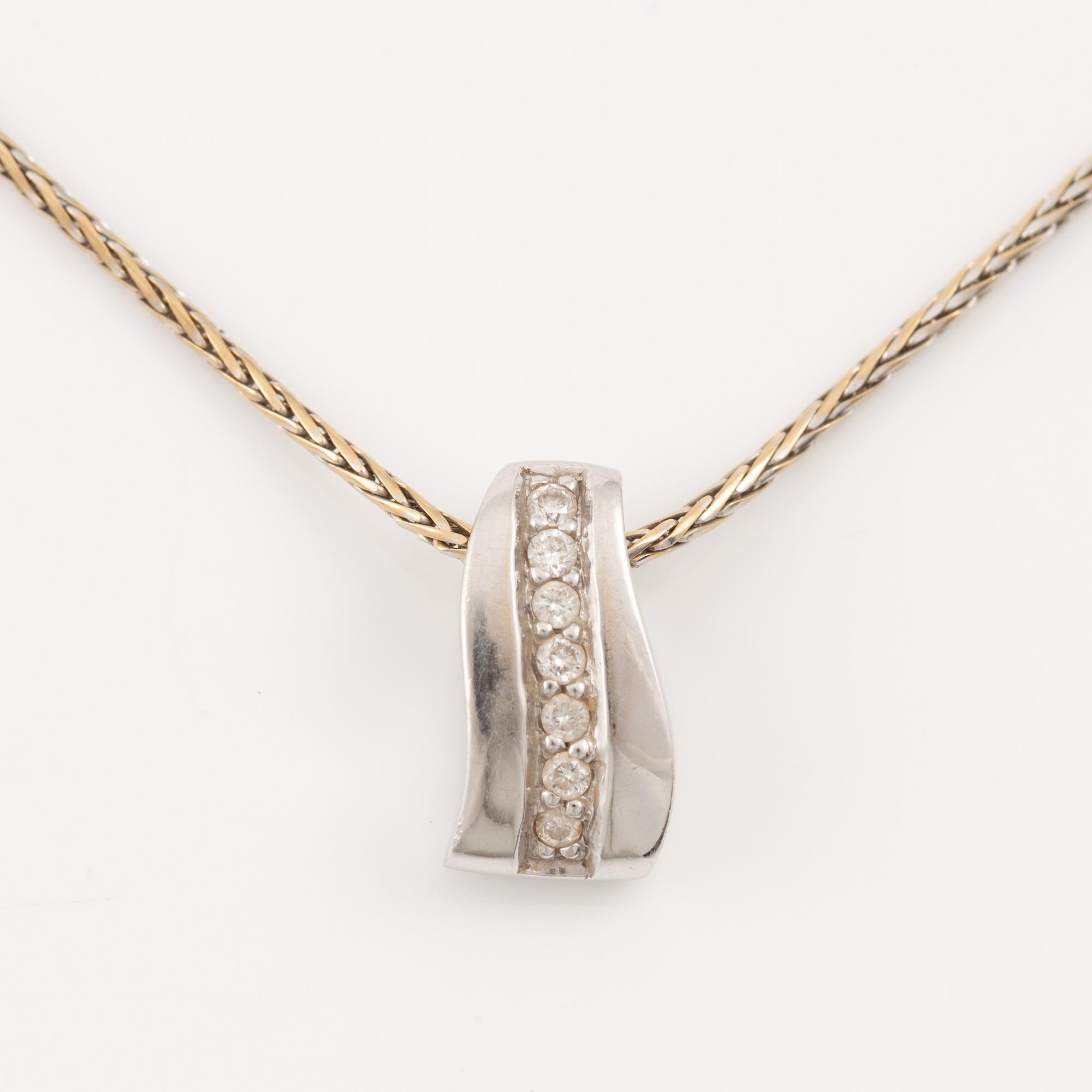 Pendant with chain, 18K white gold set with brilliant-cut diamonds.