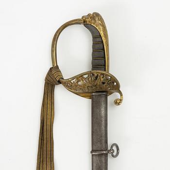 Sabel, svensk, för infanteriofficer, 1800-talets andra hälft, med balja.