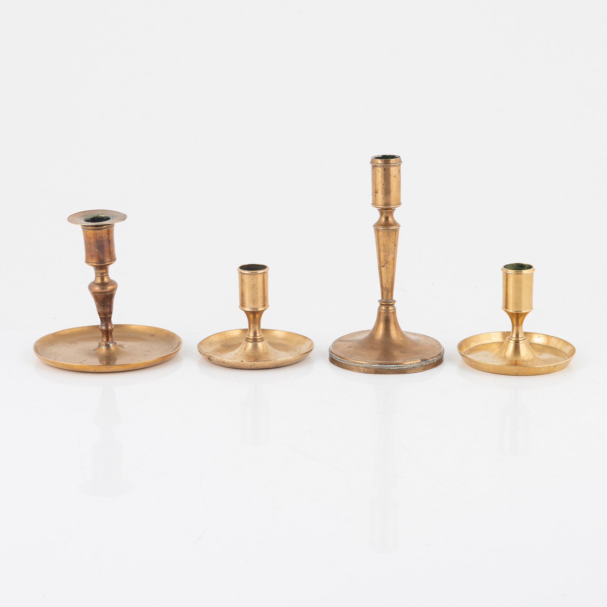 Ljusstakar, 4 st, mässing, 1700-1800-tal.