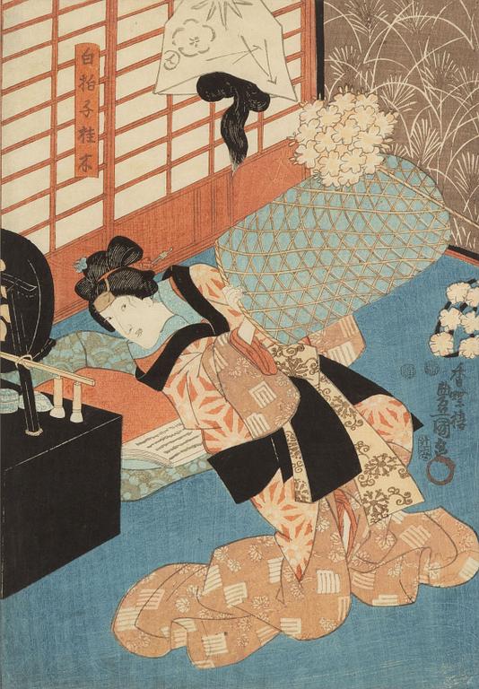 Utagawa Kunisada, Tre scener ur kabukipjäser.