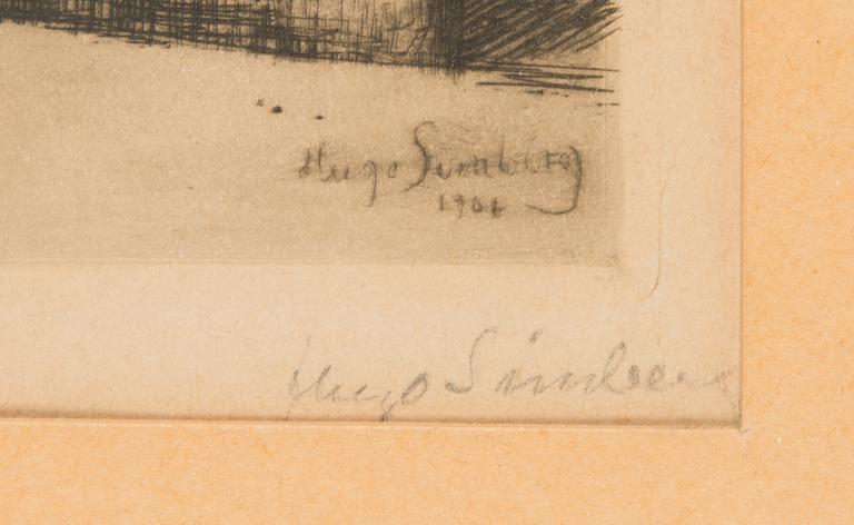 Hugo Simberg, viiva- ja akvatintasyövytys, laattasigneerattu sekä signeerattu lyijykynällä.