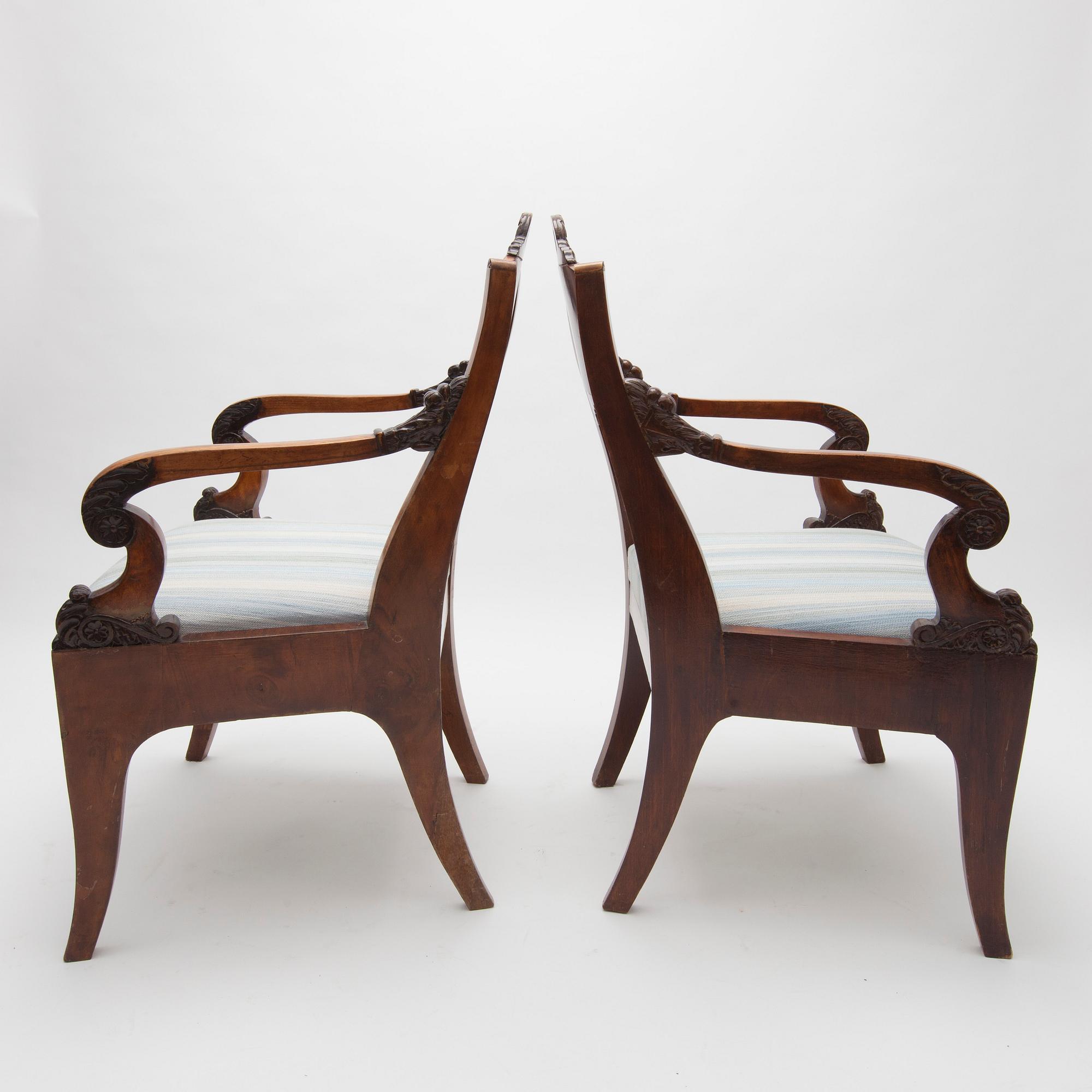 KARMSTOLAR, ett par, biedermeier, 1800-talets mitt.