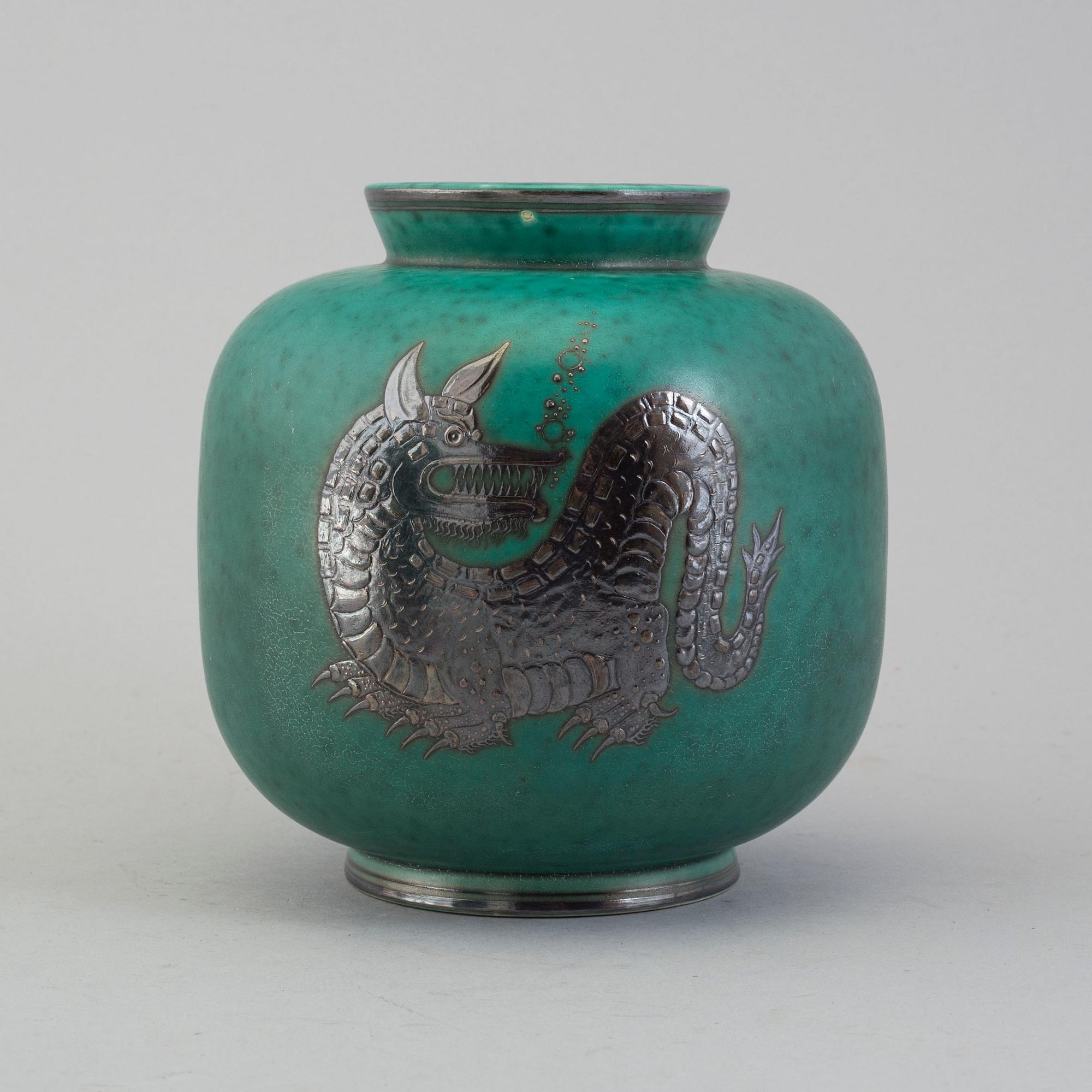 WILHELM KÅGE. Vas "Argenta", stengods, Gustavsberg.