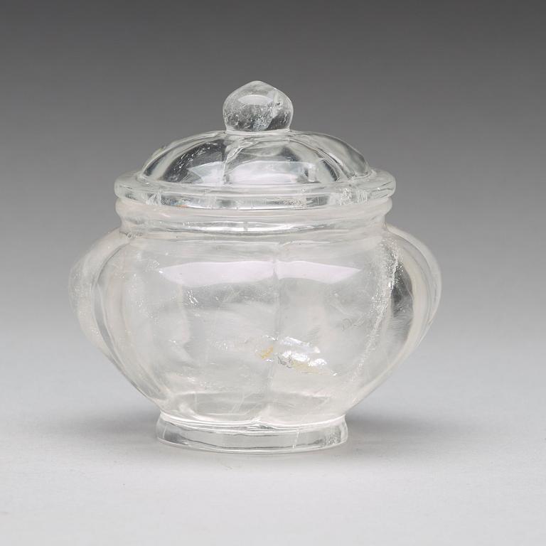A Chinese rock crystal bowl with cover, 20th Century.